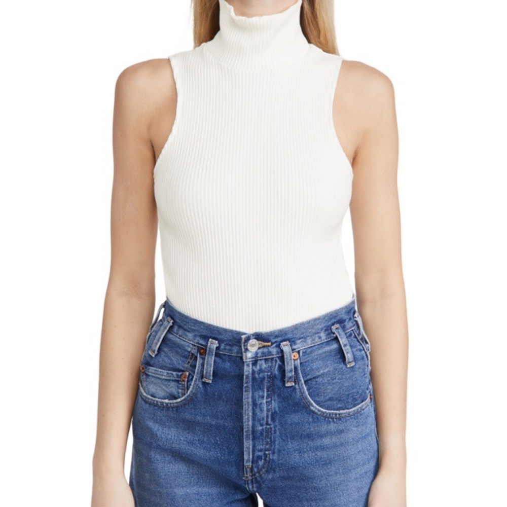 Citizens of Humanity White Sleeveless Ribbed Bodysuit Size Large